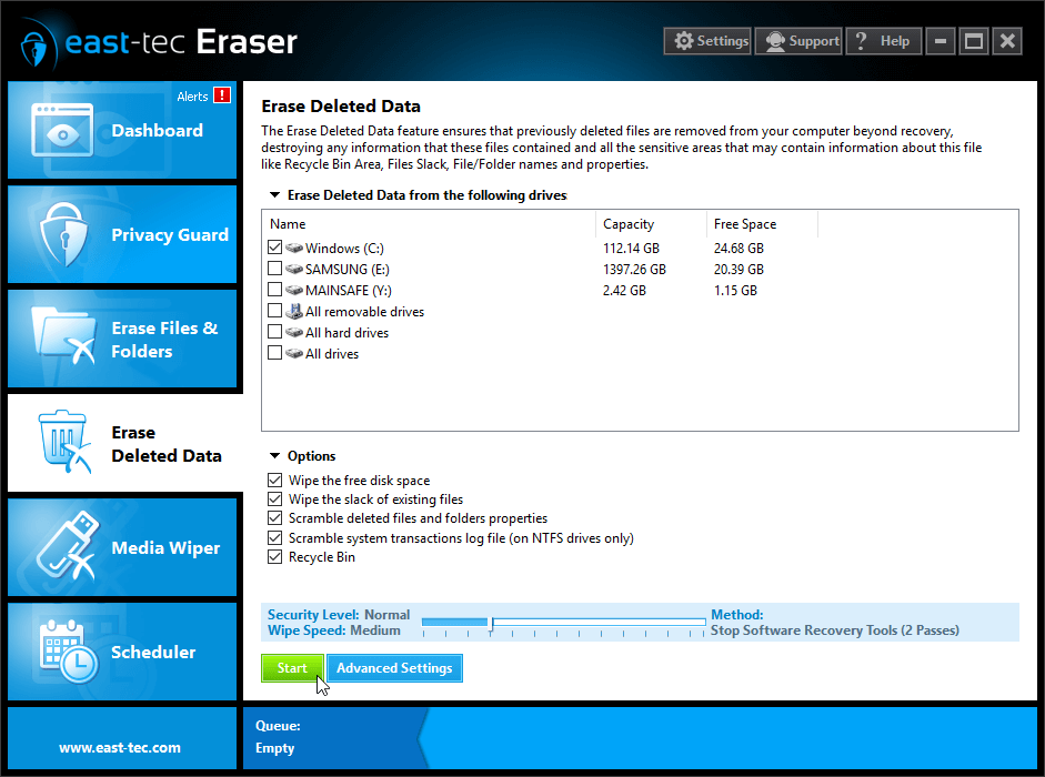 screenshot of east-tec Eraser